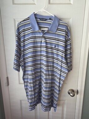 Polo Ralph Lauren Navy Blue Yellow Striped Men’s XLARGE POLO Shirt 100% Cotton